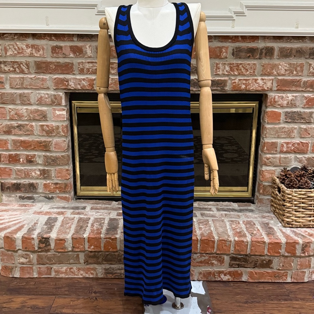 Michael by Michael Kors Black and Blue Striped Sleeveless Maxi Dress / XL / EUC